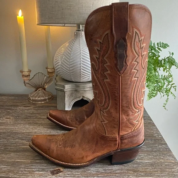 Luchesse Mad Dog Madras Goat Leather Western Cowboy Cowgirl Boots Womens 7 Tan - Picture 7 of 15